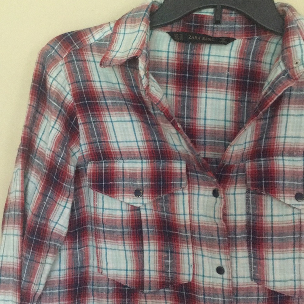 Zara Basic Plaid Snap Down. Xs - image 3